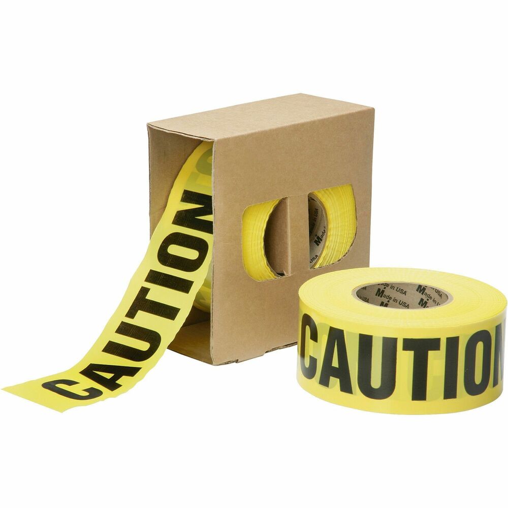NSN6134243 - Barricade tape features the word "CAUTION" printed in black letters on yellow background. 3" wide tape offers extended use with a 1000' length. Cardboard dispenser prevents tape from unraveling during storage. 3 mil thick tape is made of premium-grade polyethylene and does not have adhesive.   