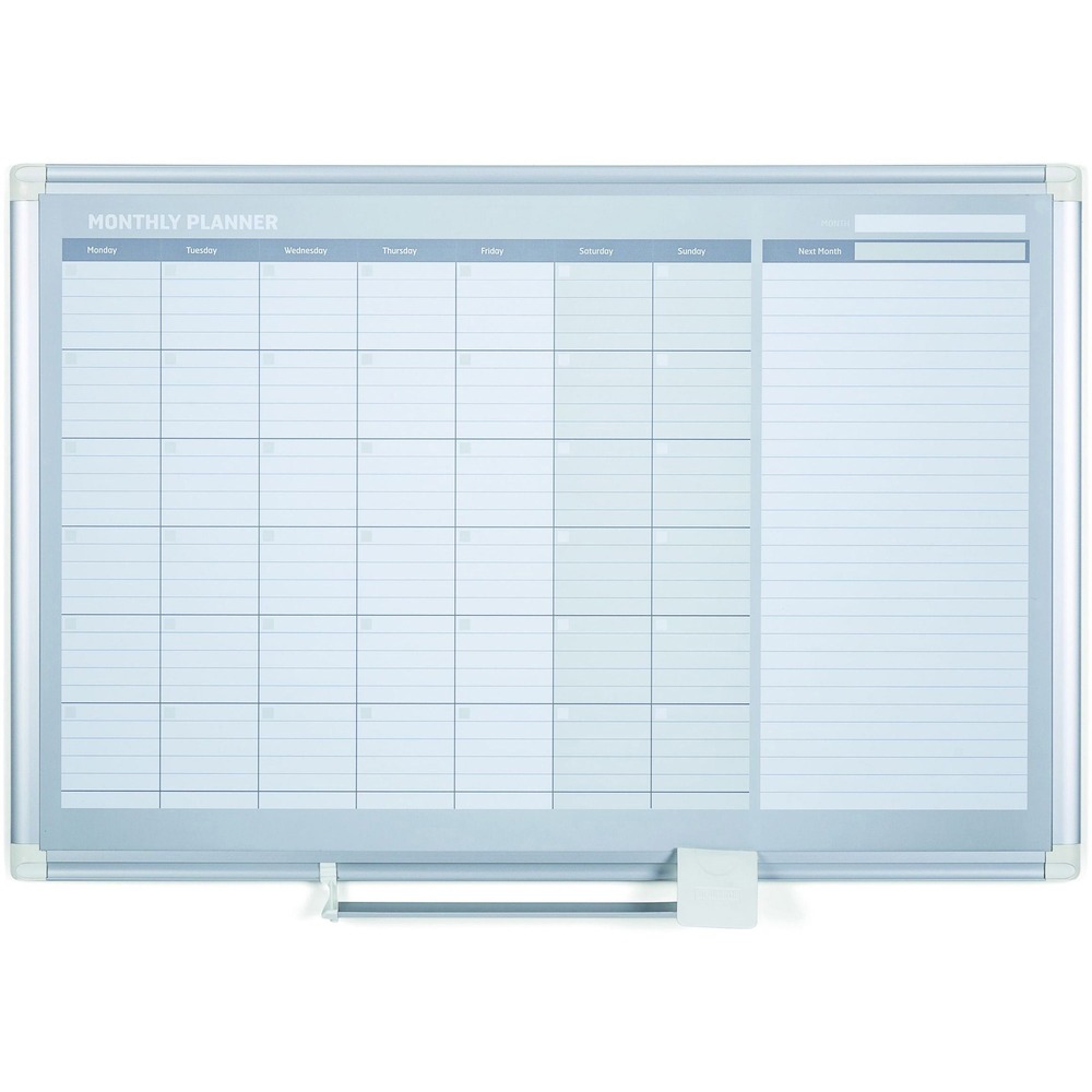 MasterVision 2' Magnetic Gold Monthly Planner - Monthly - 36" x 24" Sheet Size - White, Silver - Aluminum - 1 Each