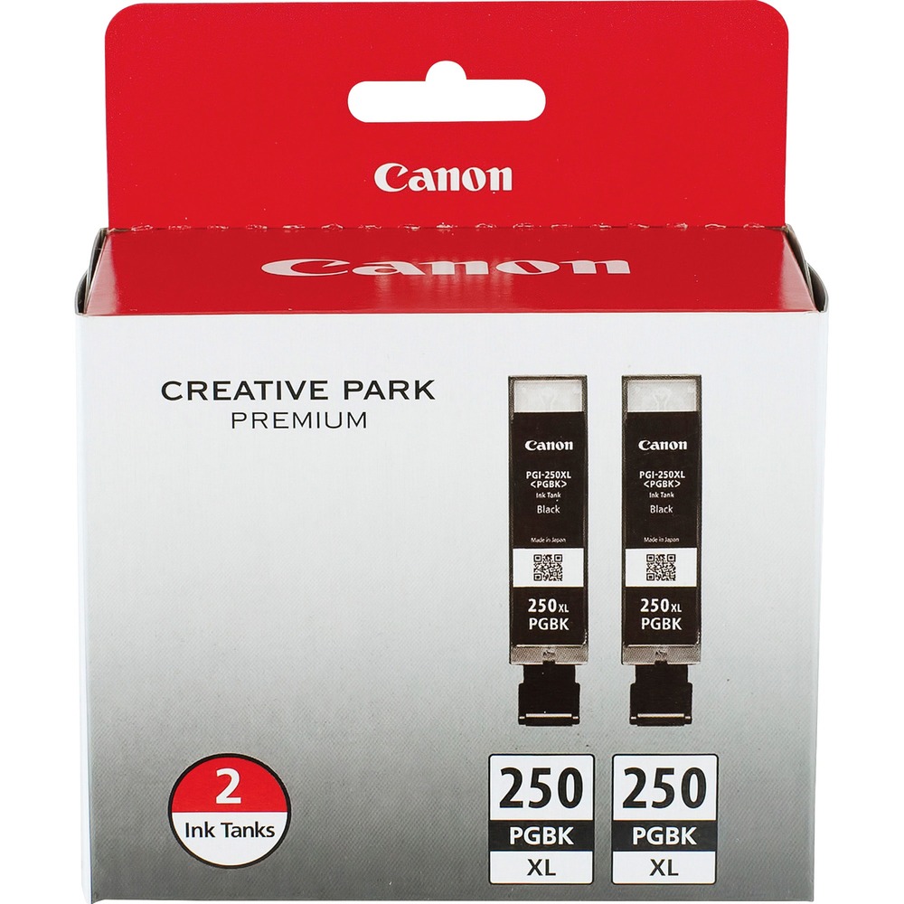 CNMPGI250XL2PK - XL Pigment Black Ink Tank produces professional-document quality with crisp, smudge-resistant text. Designed with FINE (Full Photolithographic Inkjet Nozzle Engineering) technology, your prints will realize added sharpness, detail and quality. When printing with genuine Canon inks and photo papers, the ChromaLife100 Plus system gives you beautiful, long-lasting photos. The Smart LED system features a lit Canon logo so you know when the ink tank is installed correctly. Plus, these individual ink tanks can help reduce waste and save you money by only replacing the color that runs out. A genuine Canon XL ink cartridge means high capacity, and that means more ink for more prints. Ink tank is designed for use with Canon Pixma iP7220, iP8720, iX6820, MG2420, MG5420, MG5422, MG5520, MG5522, MG5620, MG6320, MG6420, MG6620, MG7120, MG7520, MX722 and MX922.