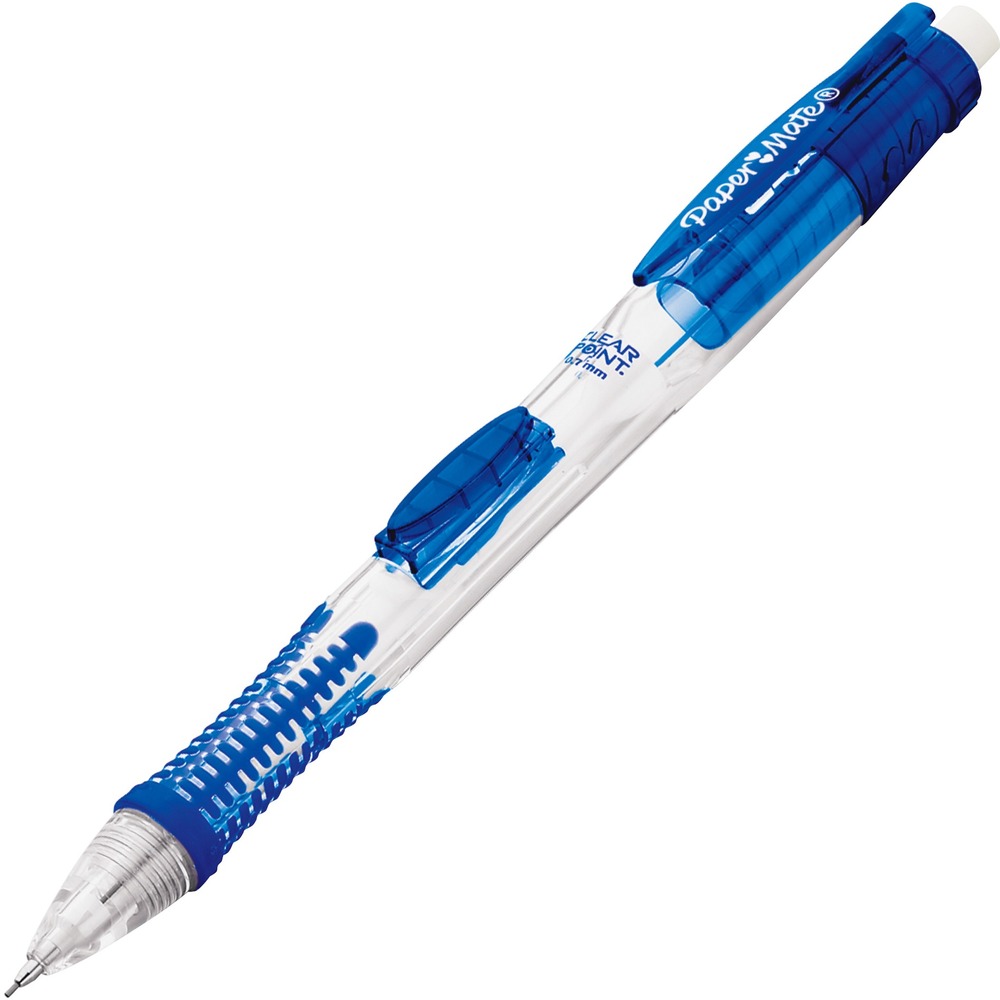 PAP56043 - Mechanical pencil features a centrally located, click-advance button that lets you easily advance the lead without releasing your hold of the pencil. Soft grip is designed for added comfort and ease. Jumbo twist-up eraser is larger than standard erasers and advances easily. Mechanical pencil is retractable to protect pockets and purses from damage. Pencil is refillable. More from the ManufacturerRebate: $25 Visa Card with $75 Newell Brands Buy View Rebate Details