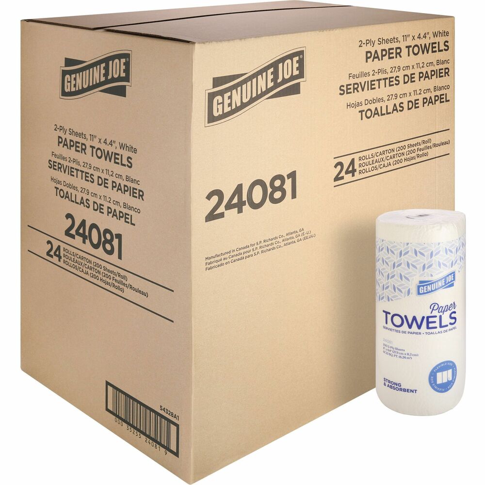 GJO24081 - These soft, absorbent paper towels offer Flexible Size so you can tear off a smaller sheet that fits your spill, cleaning surface or other use. Keep these rolls of towels in your kitchen, breakroom or anywhere else you need to them. Two-ply construction means fast spill pickup and more liquid capacity. Each roll has 200 sheets.