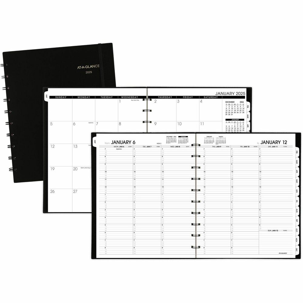 AAG70950E05 - This weekly/monthly appointment book provides the structure you need with scheduling at 15-minute intervals. Dated planning pages range 12 months from January to December. Move-A-Page binding lets you easily move note, grid and telephone address pages and place them anywhere in your planner. Reinforced binding edge helps protect the page. Wirebound planner includes 20 pages of movable notes, grid and telephone address pages. Two-page-per-week spreads offer daily ruled columns with appointment times from 7 AM to 8:45 PM on weekdays, Saturday appointment times from 7 AM to 5:45 PM, Monday-through-Sunday scheduling; count of days/days remaining, holidays, and past, current and two future months reference. Tabbed, two-page-per-month spreads offer unruled daily blocks for easy planning and Sunday-through-Saturday scheduling. Planner also includes a poly cover, movable pocket and three-year overview calendar.