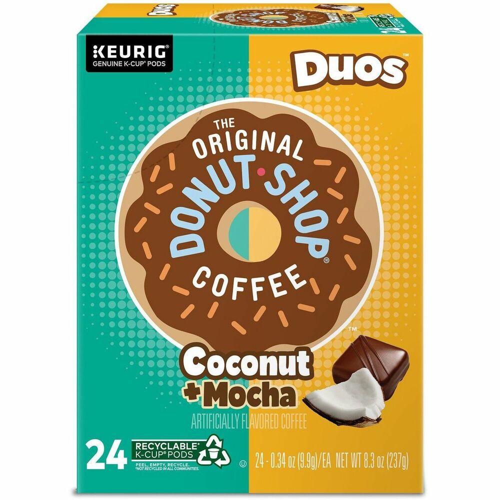 GMT6248 - Two bold flavors that are great on their own, but even better together. The Original Donut Shop Coffee Duos Keurig K-Cup coffee pods blend two flavors that complement each other and the roast of the beans, giving you a uniquely delicious experience in every cup. Coconut + Mocha K-Cup coffee pods feature tropically tasty coconut and chocolatey mocha flavors combine to bring a tempting touch of the exotic to your every day. It's a sweet surprise that tastes like vacation feels. These medium roast, caffeinated K-Cup coffee pods are engineered for guaranteed quality and compatibility with all Keurig K-Cup pod single serve coffee makers.