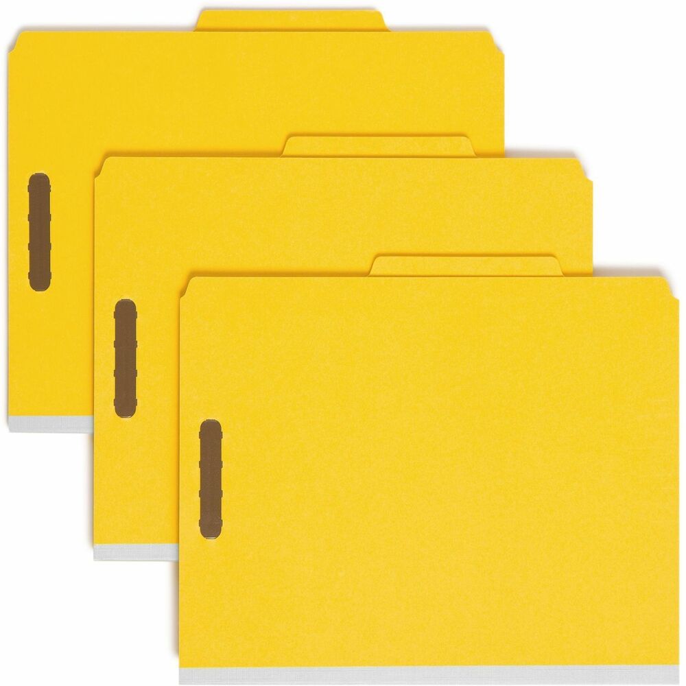SMD14064 - Heavy-duty classification folders make excellent project files. Sturdy, heavyweight folders are made of 25 point pressboard for extra durability and contain a high recycled content so they are ideal for the eco-friendly office. Sturdy, tear-resistant gusset expands for a 2" stack of letter-size material. Each of the two fiberboard dividers features a fastener to secure your important materials. 2/5-cut tabs are in the right-of-center position.