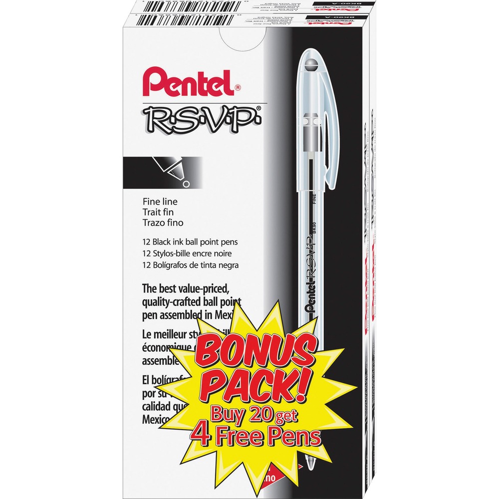 PENBK90ASW2 - R.S.V.P. Ballpoint Stick Pens feature an ergonomic barrel design with a soft, latex-free, rubberized, Comfort Zone grip. Refillable pen delivers exceptional balance, comfort and control for fatigue-free writing. Durable, stainless steel tip delivers a consistent line with smooth ink. Color indicator ball in cap and sleeve on barrel match ink color. Refill with Pentel BKL7 (0.7mm) or BKL10 (1.0mm) refills.