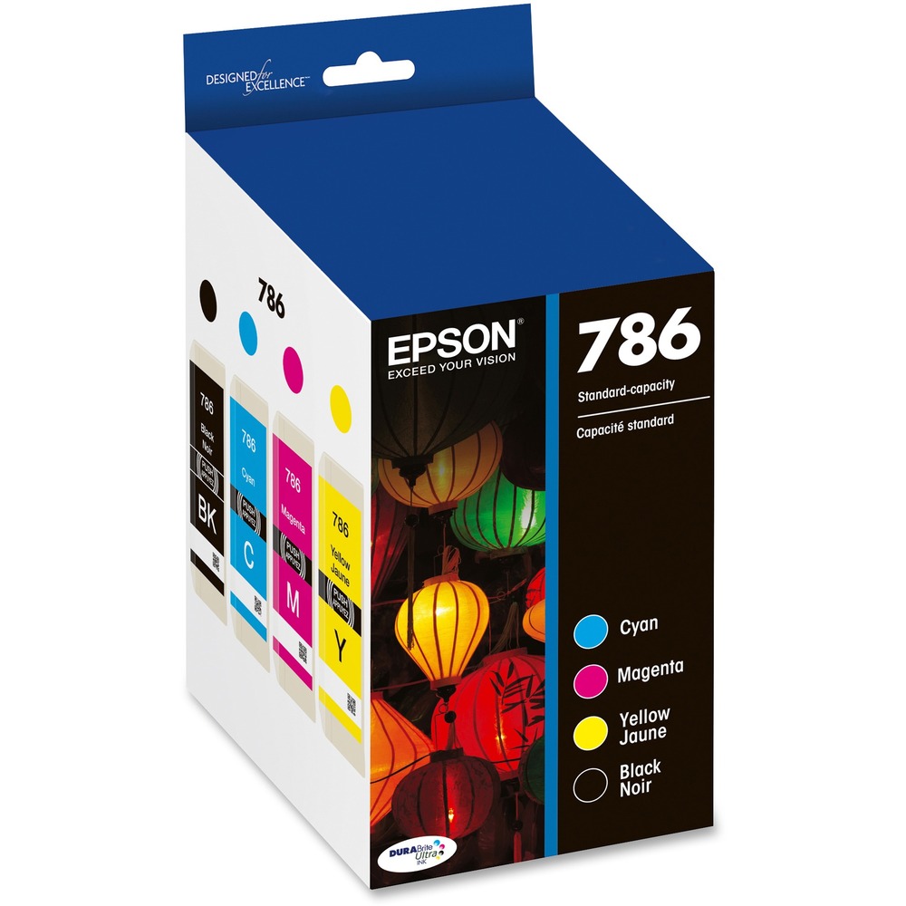 EPST786120BCS - Replace only the color you need with this set of four ink cartridges: black, cyan, magenta and yellow. Only one set of cartridges is needed to print amazing documents and great photos in your Epson WorkForce Pro WF-5620, WF-5690, WF5110 or WF-5190 so no need to buy specialized cartridges to print on either plain or photo paper. For worry-free handling, revolutionary DURABrite Ultra Ink produces smudge-resistant, fade-resistant and water-resistant prints that look brilliant on both plain and glossy photo paper. Standard-capacity black cartridge yields approximately 900 pages. Each standard-capacity color cartridge yields approximately 800 pages.