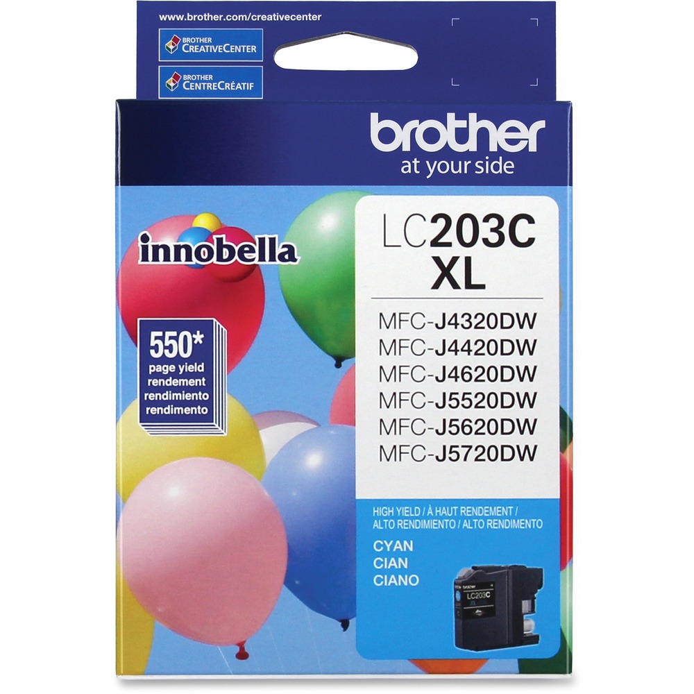 BRTLC203C - High-yield ink cartridge produces crisp and professional results in Brother MFC-J4320DW, MFC-J4420DW, MFC-J460DW, MFC-J4620DW, MFC-J480DW, MFC-J485DW, MFC-J5520DW, MFC-J5620DW, MFC-J5720DW, MFC-J680DW, MFC-J880DW and MFC-J885DW. High capacity is perfect for high-volume printing. Innobella ink technology offers print longevity, richer colors and sharper images. Innobella ink is fade-resistant and color-fast to deliver high-quality images that stay vivid for years. Cartridge yields approximately 550 pages.