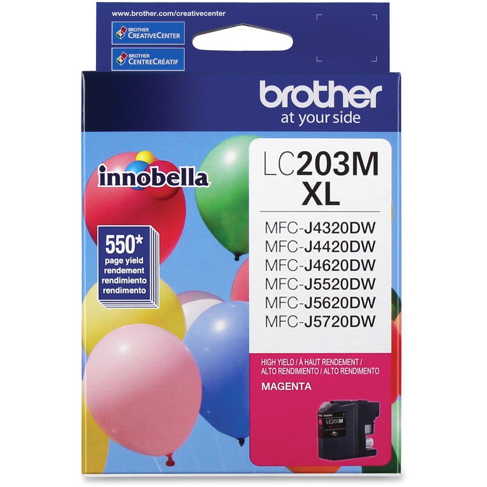 BRTLC203M - High-yield ink cartridge produces crisp and professional results in Brother MFC-J4320DW, MFC-J4420DW, MFC-J460DW, MFC-J4620DW, MFC-J480DW, MFC-J485DW, MFC-J5520DW, MFC-J5620DW, MFC-J5720DW, MFC-J680DW, MFC-J880DW and MFC-J885DW. High capacity is perfect for high-volume printing. Innobella ink technology offers print longevity, richer colors and sharper images. Innobella ink is fade-resistant and color-fast to deliver high-quality images that stay vivid for years. Cartridge yields approximately 550 pages.