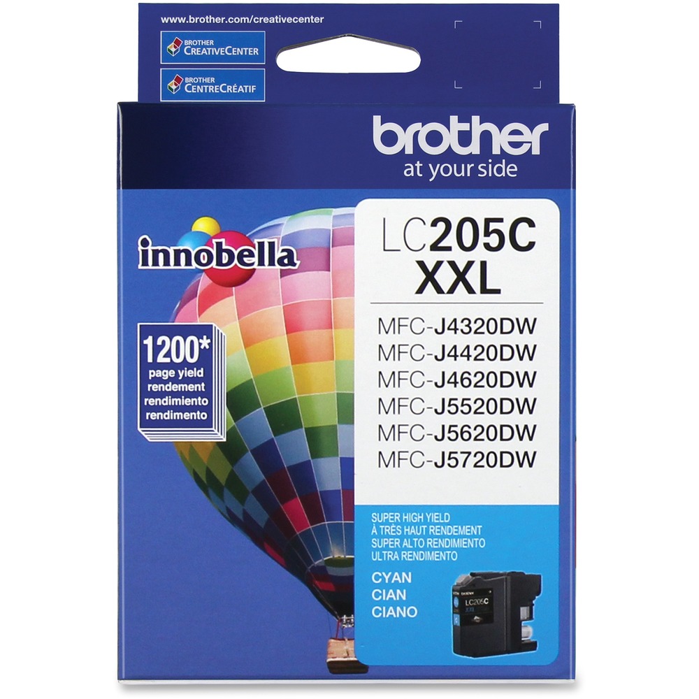 BRTLC205C - Super high-yield ink cartridge produces crisp and professional results in Brother MFC-J4320DW, MFC-J4420DW, MFC-J4620DW, MFC-J5520DW, MFC-J5620DW and MFC-J5720DW. High capacity is perfect for high-volume printing. Innobella ink technology offers print longevity, richer colors and sharper images. Innobella ink is fade-resistant and color-fast to deliver high-quality images that stay vivid for years. Cartridge yields approximately 1,200 pages.