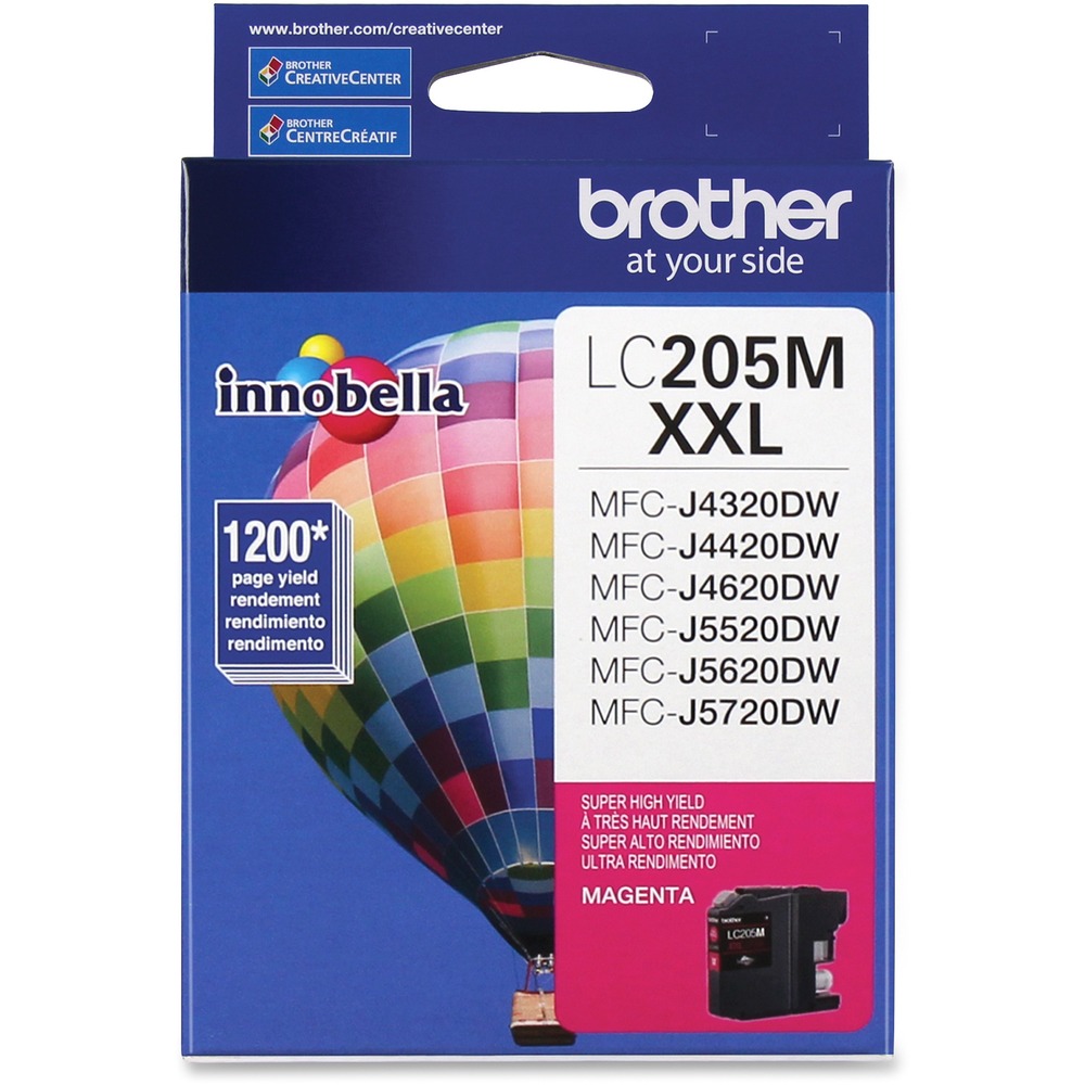 BRTLC205M - Super high-yield ink cartridge produces crisp and professional results in Brother MFC-J4320DW, MFC-J4420DW, MFC-J4620DW, MFC-J5520DW, MFC-J5620DW and MFC-J5720DW. High capacity is perfect for high-volume printing. Innobella ink technology offers print longevity, richer colors and sharper images. Innobella ink is fade-resistant and color-fast to deliver high-quality images that stay vivid for years. Cartridge yields approximately 1,200 pages.