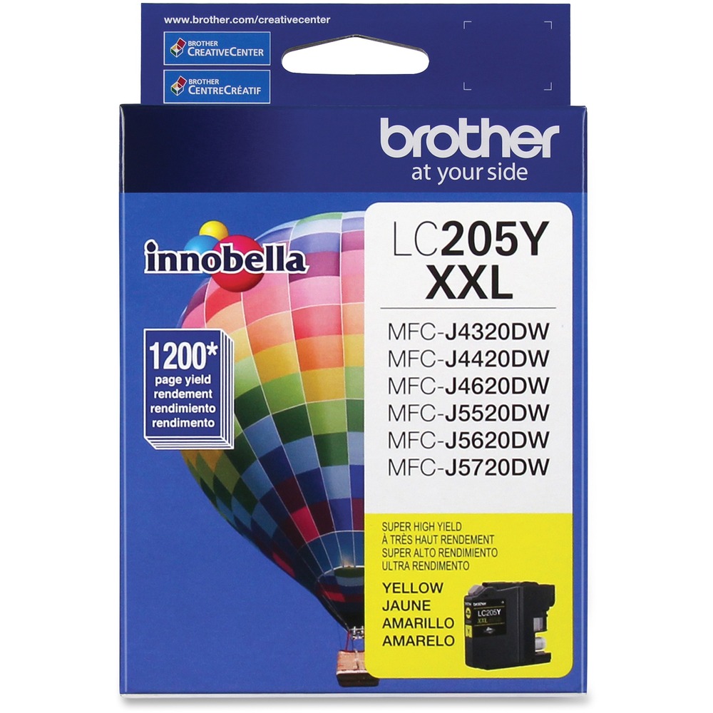 BRTLC205Y - Super high-yield ink cartridge produces crisp and professional results in Brother MFC-J4320DW, MFC-J4420DW, MFC-J4620DW, MFC-J5520DW, MFC-J5620DW and MFC-J5720DW. High capacity is perfect for high-volume printing. Innobella ink technology offers print longevity, richer colors and sharper images. Innobella ink is fade-resistant and color-fast to deliver high-quality images that stay vivid for years. Cartridge yields approximately 1,200 pages.