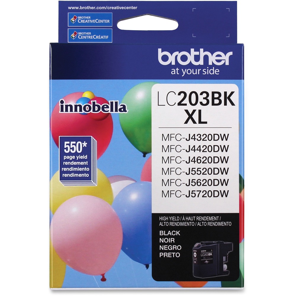 BRTLC203BK - High-yield ink cartridge produces crisp and professional results in Brother MFC-J4320DW, MFC-J4420DW, MFC-J460DW, MFC-J4620DW, MFC-J480DW, MFC-J485DW, MFC-J5520DW, MFC-J5620DW, MFC-J5720DW, MFC-J680DW, MFC-J880DW and MFC-J885DW. High capacity is perfect for high-volume printing. Innobella ink technology offers print longevity, richer colors and sharper images. Innobella ink is fade-resistant and color-fast to deliver high-quality images that stay vivid for years. Cartridge yields approximately 550 pages.