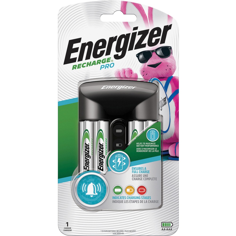 EVECHPROWB4 - Pro Charger delivers high-performance charging and great savings over disposable batteries. Paired with long-lasting Energizer Recharge batteries, you can charge two or four AA or AAA batteries in just 3 hours. The charger is equipped with audio and visual alerts. A red light means that charging has started, and you will hear an audible beep when charging begins. A yellow light appears when charging is 50 percent complete and charging is continuing. A green light means charging is complete, and the batteries are 100 percent full. You will hear an audible beep upon completion. If a bad battery is detected, a red X will illuminate, and the charger generates a repetitive audible beep upon detection. The Pro Charger charges two or four AA/AAA NiMH rechargeable batteries in three hours or less. More from the Manufacturer