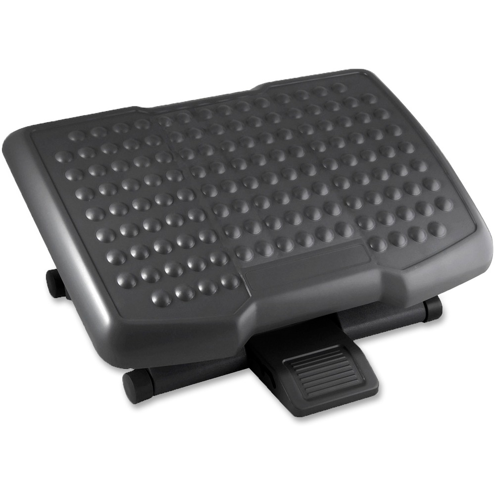 LLR12818 - Footrest adjusts in height for three levels from 4" to 6-1/2". The ergonomic design supports your legs at the most comfortable height and tilt. Surface bumps massage feet and improve circulation. Simple foot action adjusts tilt smoothly and quietly.