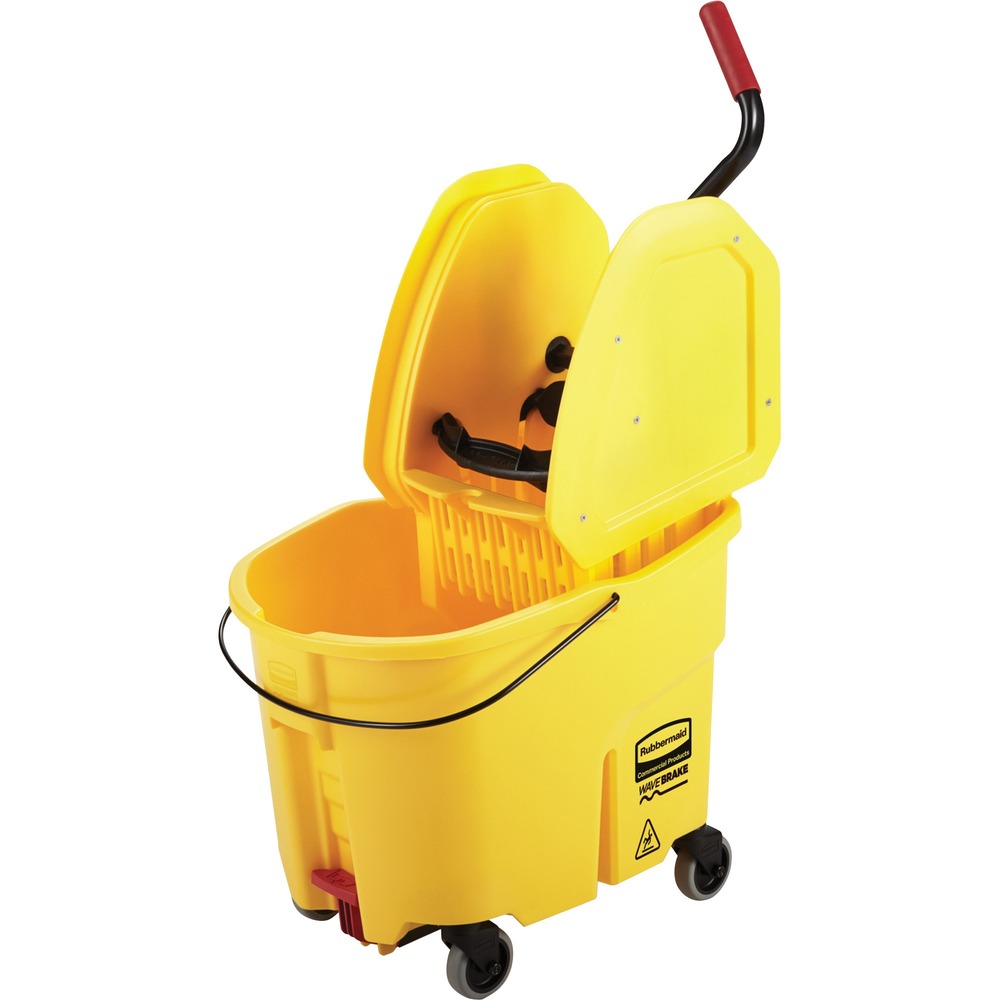 RCP757788YL - The WaveBrake Down-Press Combo with mop bucket and wringer is designed for the large commercial cleaning jobs. Foot-pedal water evacuation means no lifting is required. Mop bucket/wringer system reduces splashing, which means a safer environment, cleaner floors and improved productivity. Wringer lasts 58 times longer than comparative wringers. High-efficiency down-press wringer has been tested for 200,000 wringing cycles. Mop bucket/wringer system is made of premium tubular steel and structural web-molded plastic. Dirty water bucket is not included.
