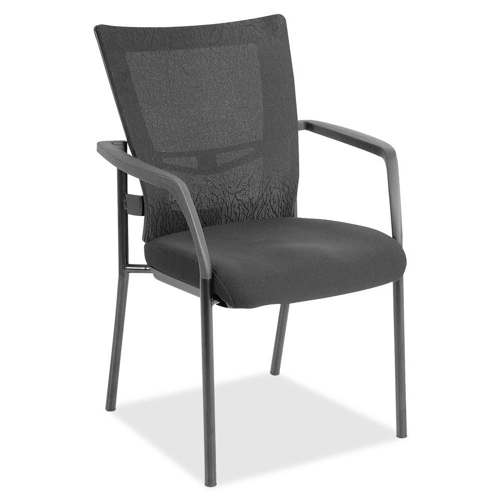 LLR85566 - Guest chair features a high-strength, elastic, nylon mesh back and fabric-upholstered seat. Arms are built into the powder-coated frame and covered with poly armrest. Weight capacity is 250 lb.