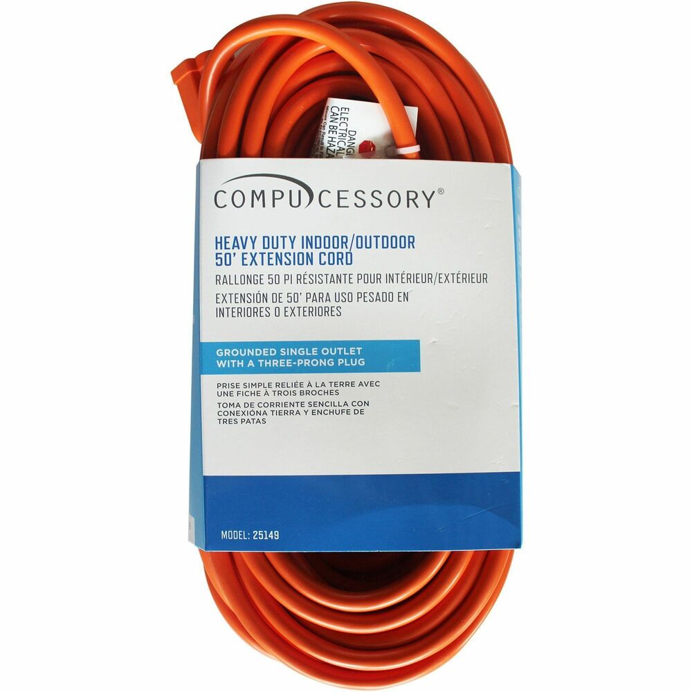 CCS25149 - This 50' indoor/outdoor extension cord features a grounded single-outlet with a three-prong plug. 16-gauge cord manages up to 13 amps, 125 volts and 1,625 watts. UL listed.