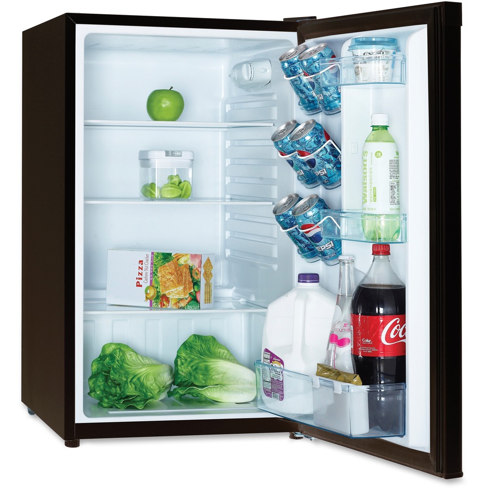 AVAAR4446B - Perfect for a dorm room or any smaller area, this compact refrigerator easily stores your items in a space-saving design. The spacious, 4.4 cubic capacity gives you enough room to store a gallon-size jug, 2-liter bottle, 12 oz. cans and more. Slide-out glass shelves offer easy access to items and let you easily clean when needed. Thermostat is adjustable so you can have complete control over the temperature inside. Use the reversible door for easier access to your items inside. An interior light ensures you can see everything inside. Compact refrigerator features a security lock at the bottom of the door for added protection while you're away. Plus, this refrigerator features a crisper drawer, recessed door handle, automatic defrost and adjustable leveling legs. 2014 DOE and Energy Star compliant.