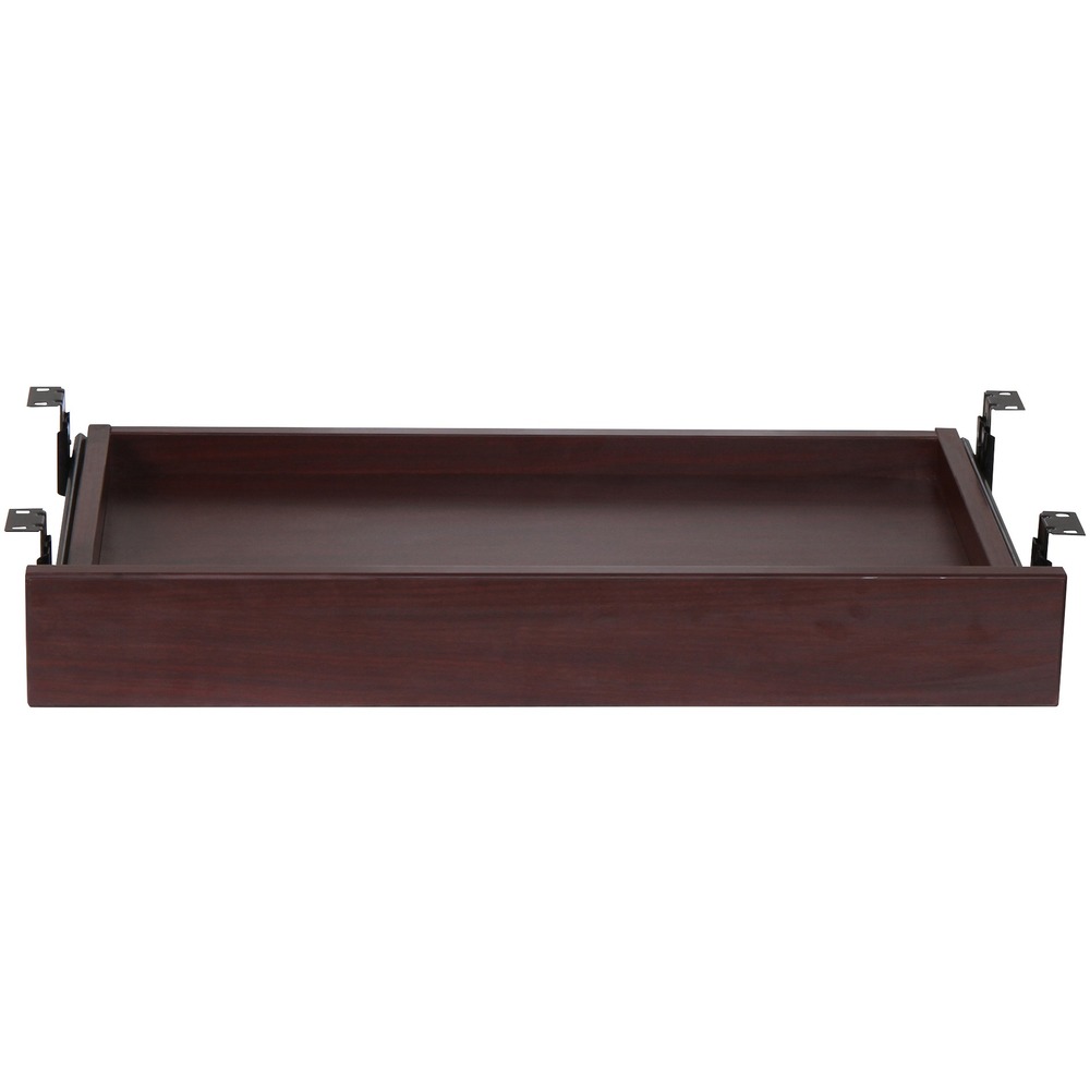 LLR87524 - Universal center drawer can be easily attached to desks in the Lorell Essential Series and most other desks with an adjustable mount. Drawer slides under the desk and out for easy access. Drawer features a durable laminate surface.