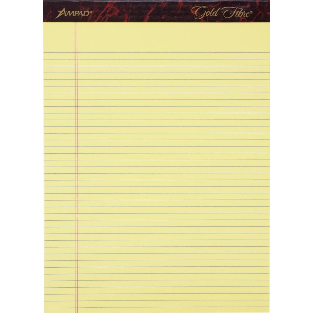 TOP20022 - Perforated pad is ideal for office and home use. Watermarked paper will not bleed through. Leatherlike binding at top is stapled and glued. Extra-thick, chipboard back offers stiff support when writing. Letter-size sheets are legal/narrow-ruled with 1/4" line spacing and a 1-1/4" left margin. Sheets are also microperforated for clean separation. Pad contains 50 sheets of 16 lb. yellow paper.