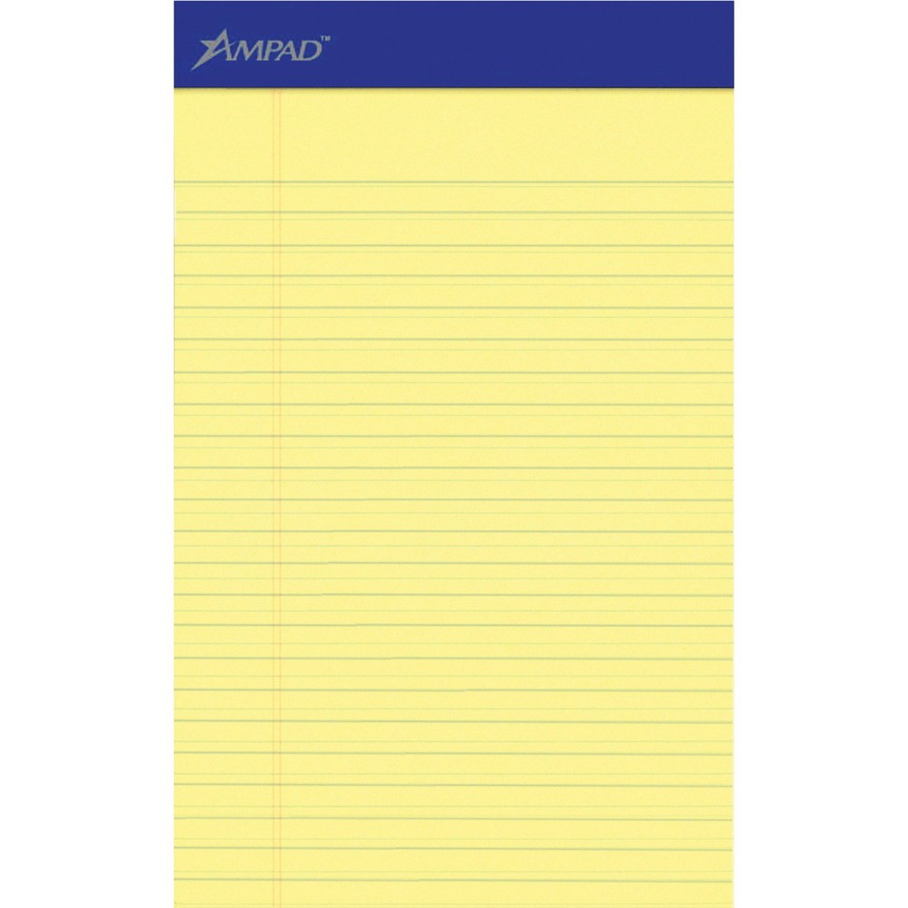 TOP20204 - Pad features 50 sheets of quality writing paper and a sturdy, 40 point, chipboard back. Dark blue header strip is attached with strong staples. Perforations on the 5" x 8" sheets allow neat, no-tear sheet removal. Each junior legal-ruled sheet has 9/32" line spacings and a 13/16" left margin.