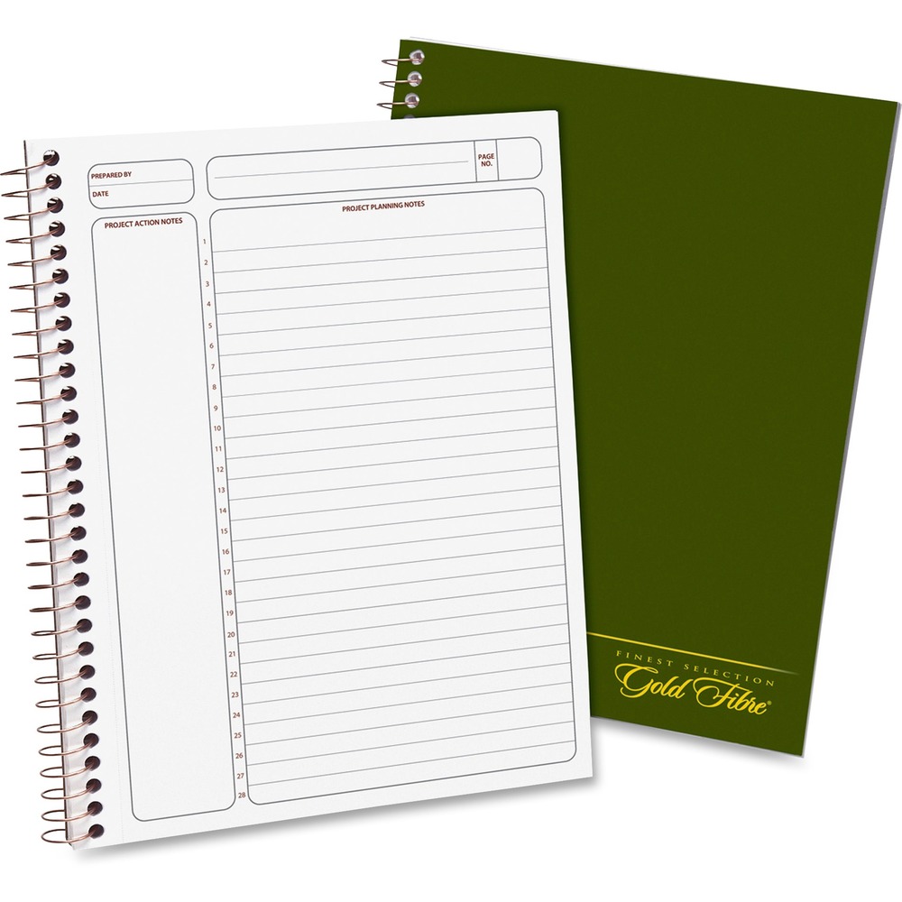 TOP20816 - Project planner features columns for planning notes and action steps that help keep projects on track. Each heavyweight sheet is microperforated paper for clean sheet removal. Extra-stiff backing allows easy note-taking. Planner contains 84 sheets secured by brass wire binding and a durable, dark green cover with gold-tinted ink accents.
