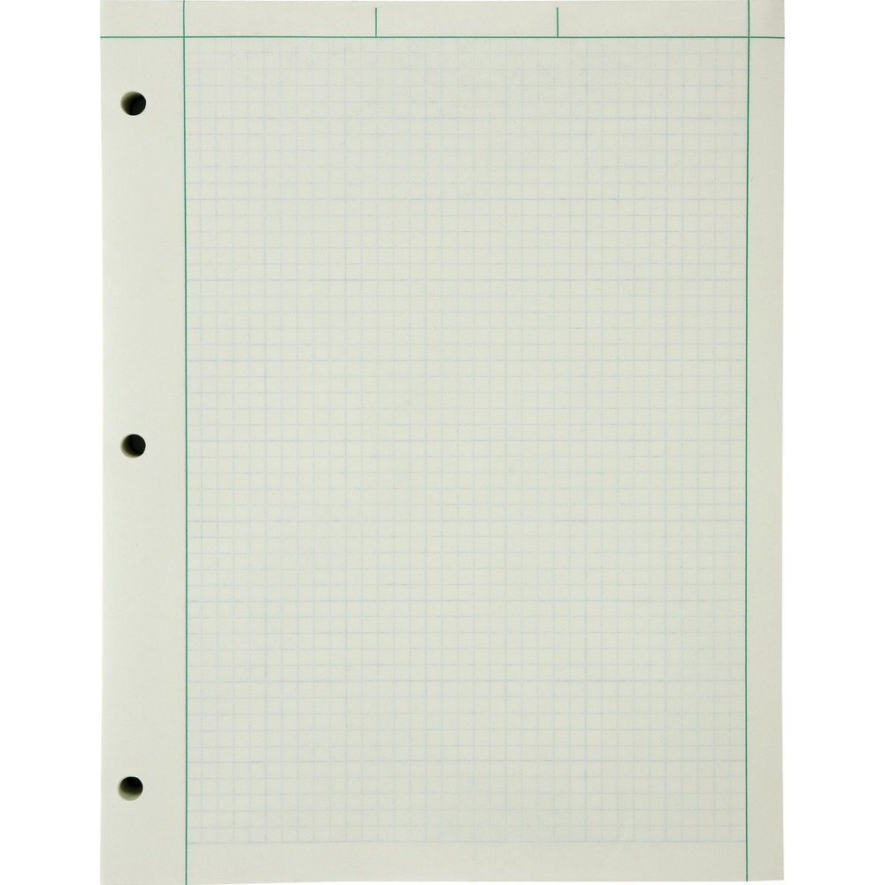 TOP22144 - Engineers' quadrille pad features 15 lb. green tint paper that is printed on both sides. Front side is unruled with single margin lines at top and sides. Back side is printed with a cross-section grid of 5 squares per inch. Pad is three-hole punched to fit inside standard-size binders.