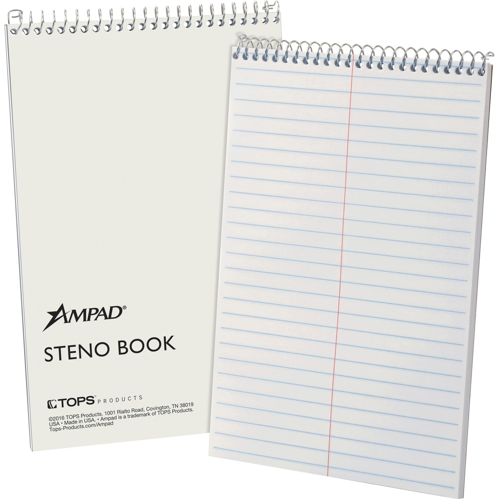 TOP25472 - Steno notebook contains 15 lb. green tinted paper that is Gregg-ruled with 11/32" spacings and center ruling for segregating notes. Chipboard in front and back protects your notes and offers convenient writing support. Sturdy cover protects pages and information. Top wire binding allows easy access to pages.