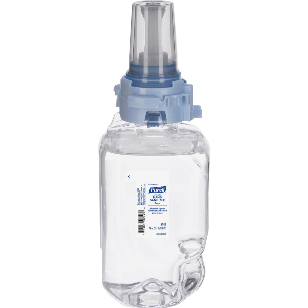 GOJ870504 - Advanced hand sanitizer refill is made with a luxurious foaming formula that kills more than 99.99 percent of most common germs that may cause illness. It is clinically proven to maintain skin health and contains moisturizers to help keep skin hydrated. Foam refill is designed for use with PURELL ADX-7 Dispensers. Sanitary-sealed refill helps prevent contamination by keeping germs out. Removable pump allows easier recycling. Refill is made from recyclable plastic.