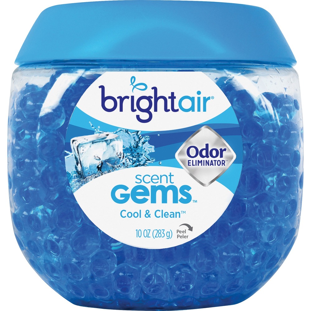 BRI900228 - Transform your everyday odor problems into a pleasant fragrance experience with an invigorating splash of outdoor freshness. Stylish blue gel beads infused with signature scent effectively eliminate unwanted odors while providing consistent, long-lasting freshness without batteries or plugs. Decorative container with removable front label looks great on display in offices, bathrooms or any area that needs continuous fragrance. Scent Gem Odor Eliminator lasts up to 45 days. Cool and Clean scent is an invigorating splash of outdoor freshness.