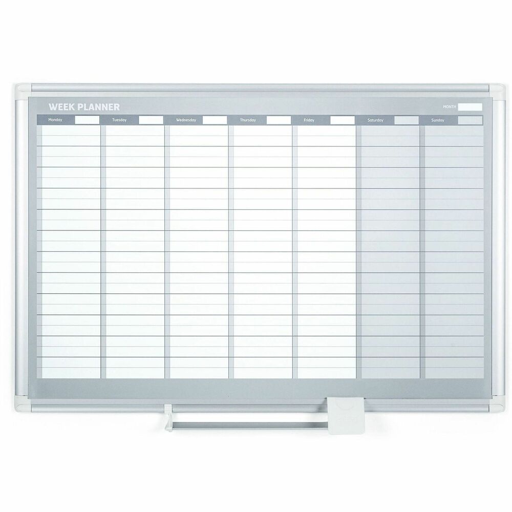 BVCGA0396830 - Gold Ultra Dry-Erase Board features a magnetic surface that's perfect for frequent use. Weekly calendar provides ample room for appointments for each day of the week. Sliding aluminum pen tray ensures your pens and magnetic accessories are always within reach. Included mounting hardware provides a simple way to display this board in a convenient location.