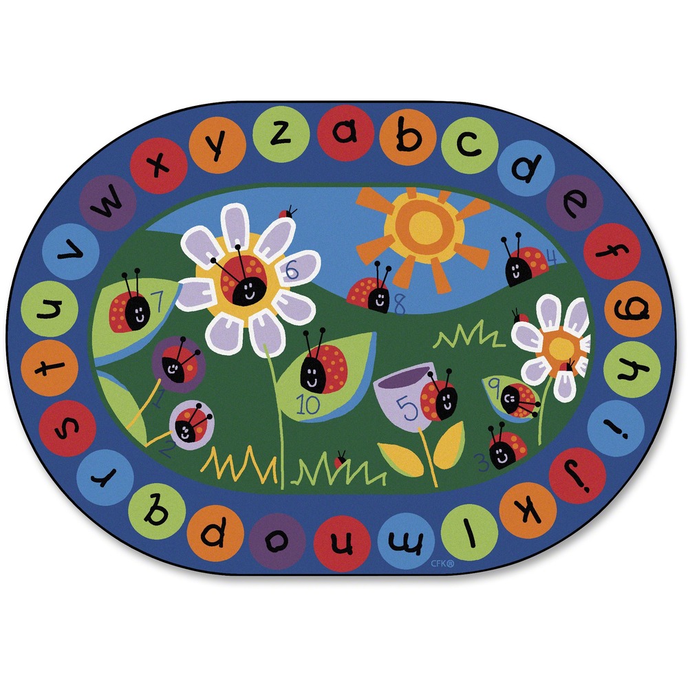 CPT2006 - Rug features an adorable ladybug design to encourage children as they learn to count and gain number-recognition. Plus, the bright literacy border creates a great place for children to gather. Oval rug is safe for children of all ages.