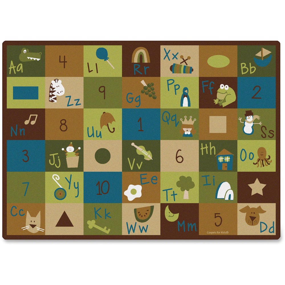 CPT37701 - Rug with learning blocks theme is the perfect centerpiece to any room. Productive design is great for learning activities ranging from literacy, shape and number recognition as well as more advanced matching skills. Rectangular rug is safe for children of all ages.