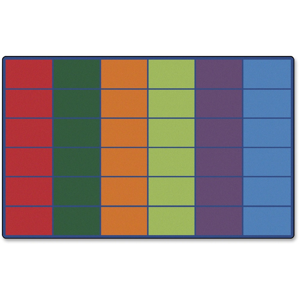 CPT4634 - Seating rug features colorful rows that accommodate up to 36 children in a classroom. Each section designates the perfect seating area to handle your classroom organization needs. Bright colors and large spaces make this rug a perfect fit for any age or grade level.