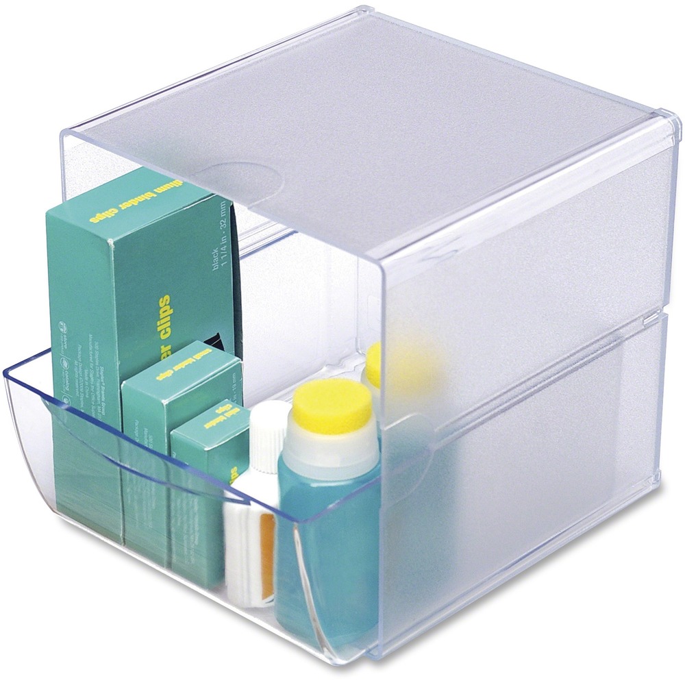 DEF350801 - Stackable plastic desktop cube organizer holds small supplies to keep your desk clutter-free. Included clips link cube together with other cubes for a custom system. Keep everything in reach and save space with the stacking design. The single drawer is removable.