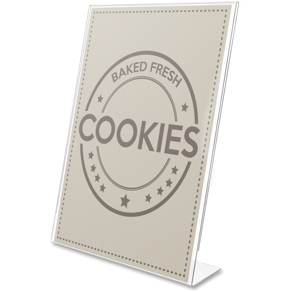 DEF879701 - Freestanding, anti-glare sign holder features a nonglare, matte finish that reduces shine from light sources and improves visual impact. Scratch-resistant, mar-resistant design is more than 10 percent thicker than classic sign holders for added durability. Clear, durable acrylic holder is tough enough to withstand frequent use. Use a free online sign creator to customize portrait-oriented signs up to 8-1/2" wide x 11" high. 100 percent recyclable sign holder is clear and slanted for easy visibility.
