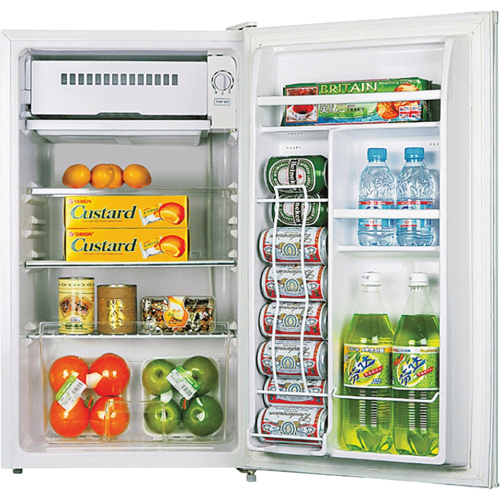 LLR72312 - Compact refrigerator is perfect for small office use. With the reversible door, finished back and adjustable leveling legs, you can fit it easily into your work area. The 3.2 cubic feet of nonlocking refrigerated storage offers a spacious chiller section with an ice cube tray, four shelves and three more shelves in the door. The door is equipped with a can dispenser, bottle rack with space for two 2-liter bottles in the door and two other shelves for small items. Full-range, thermo dial control lets you determine the temperature. Refrigerator also includes recessed handle and manual defrosting.