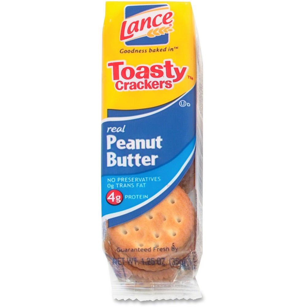 LNESN40654 - Individual serving-size packs of these delicious peanut butter cracker sandwiches make great on-the-go snacks. Tasty treat offers improved peanut butter flavor, 4 grams of protein and 0 grams of trans fat for a tasty treat you'll enjoy.