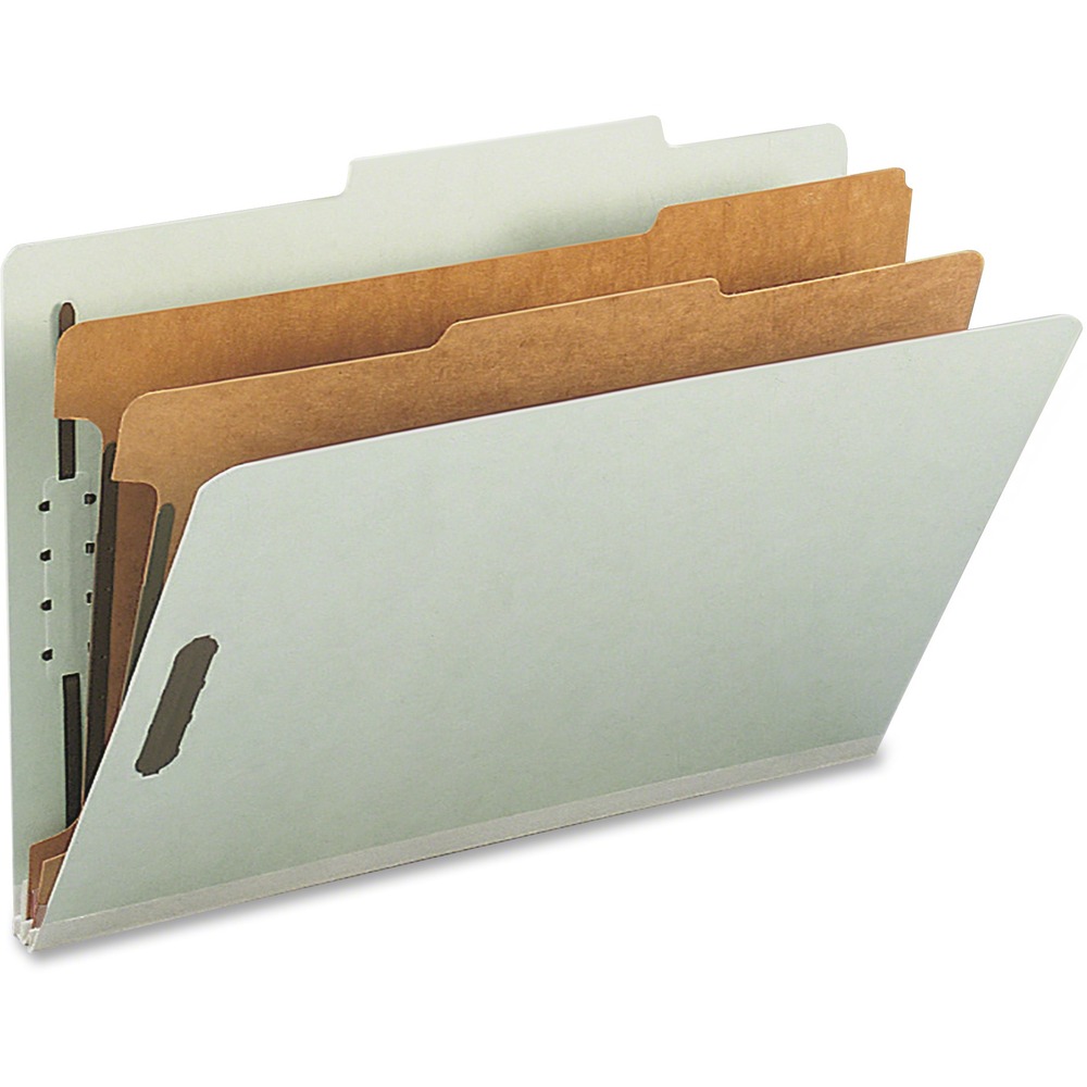 NAT39951 - Classification folders allow you to separate your legal-size documents into multiple categories with two dividers and a total of six fasteners. Sturdy gusset expands for increased capacity. 25 point pressboard covers are equipped with 2/5-cut tabs and 2" capacity, K-style fasteners to keep your legal-size papers secure and in order. 20 point, Kraft dividers have 1" capacity fasteners. Eco-friendly folders are made with a high percentage of recycled material.