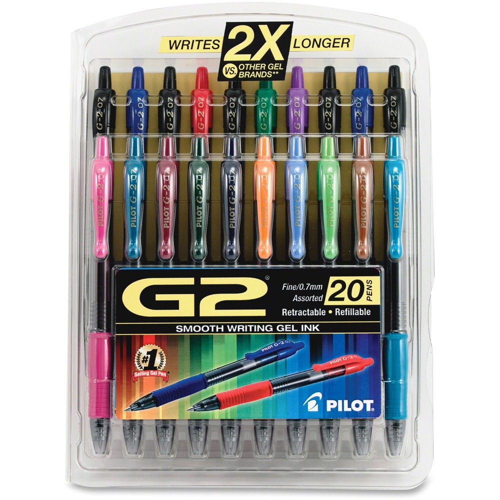 PIL31294 - G2 Premium Gel Roller is the ultimate pen for the everyday overachiever. Smooth-writing gel ink glides onto the page. G2 is proven to be the longest-writing gel ink pen vs. the average of top gel ink brands. Latex-free rubber grip provides long-lasting comfort. Extra-fine point conveniently retracts so no stray marks on pockets or bags, and retractable tip means no cap to lose. Gel ink pens are refillable for lasting use. Colors include black, blue, burgundy, caramel, green, hunter green, lime green, navy, orange, pink, purple, periwinkle blue, red, tea and turquoise. Black and blue ink is acid-free and archival-safe.