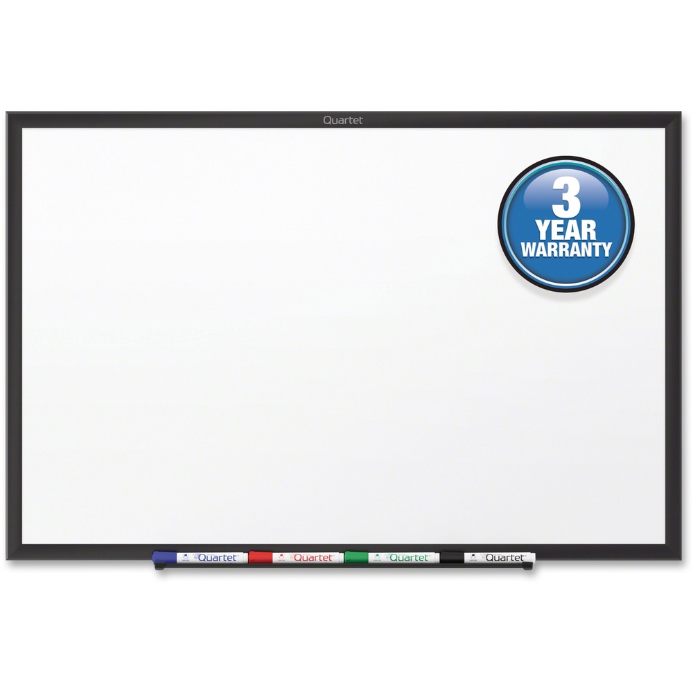 QRTS535B - Standard whiteboard provides a durable platform for effective brainstorming, project organizing, note-taking and more. Melamine whiteboard features a smooth writing surface that's perfect for light use in personal or low-traffic environments. Black finish, aluminum frame complements virtually any setting. Mounting hardware allows you to display the board vertically or horizontally. Board includes a marker tray and dry-erase marker.