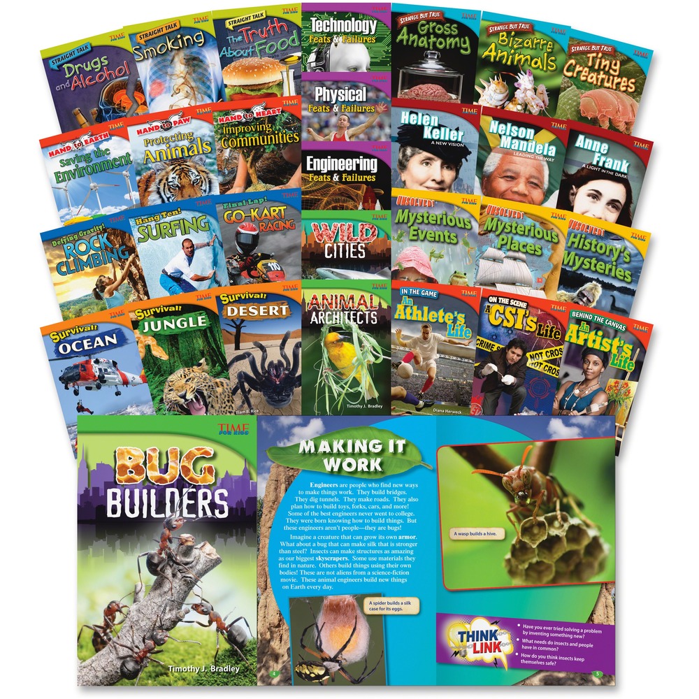 SHL18387 - Find out how tiny creatures build amazing structures, discover how some people defy gravity, see how you can contribute to the lives of endangered animals and more with this intriguing 30-book collection. Supplement your reading program, build your classroom library and enhance your intervention program with high-interest nonfiction leveled books. Children will want to read these books that include familiar concepts, high-interest content and a variety of colorful graphics. Books are designed for fourth-graders.