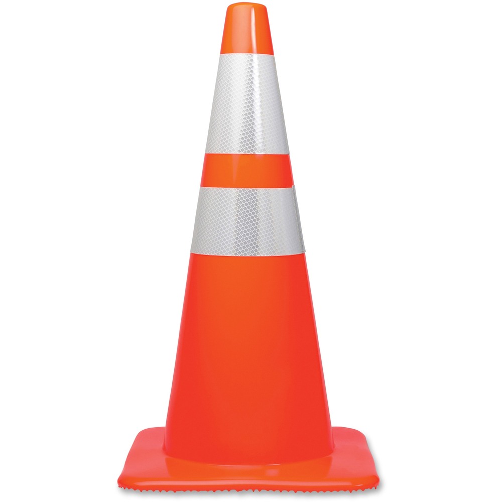 TCO25900 - Sturdy, molded cones can be used both indoors and outdoors to grab attention. Hi-intensity reflective collars are easily visible and meet MUTCD specifications for use on the highway and at night. Pavement gripping bottom ensures these cones will stay in place. Cones conveniently stack for quick and easy storage.