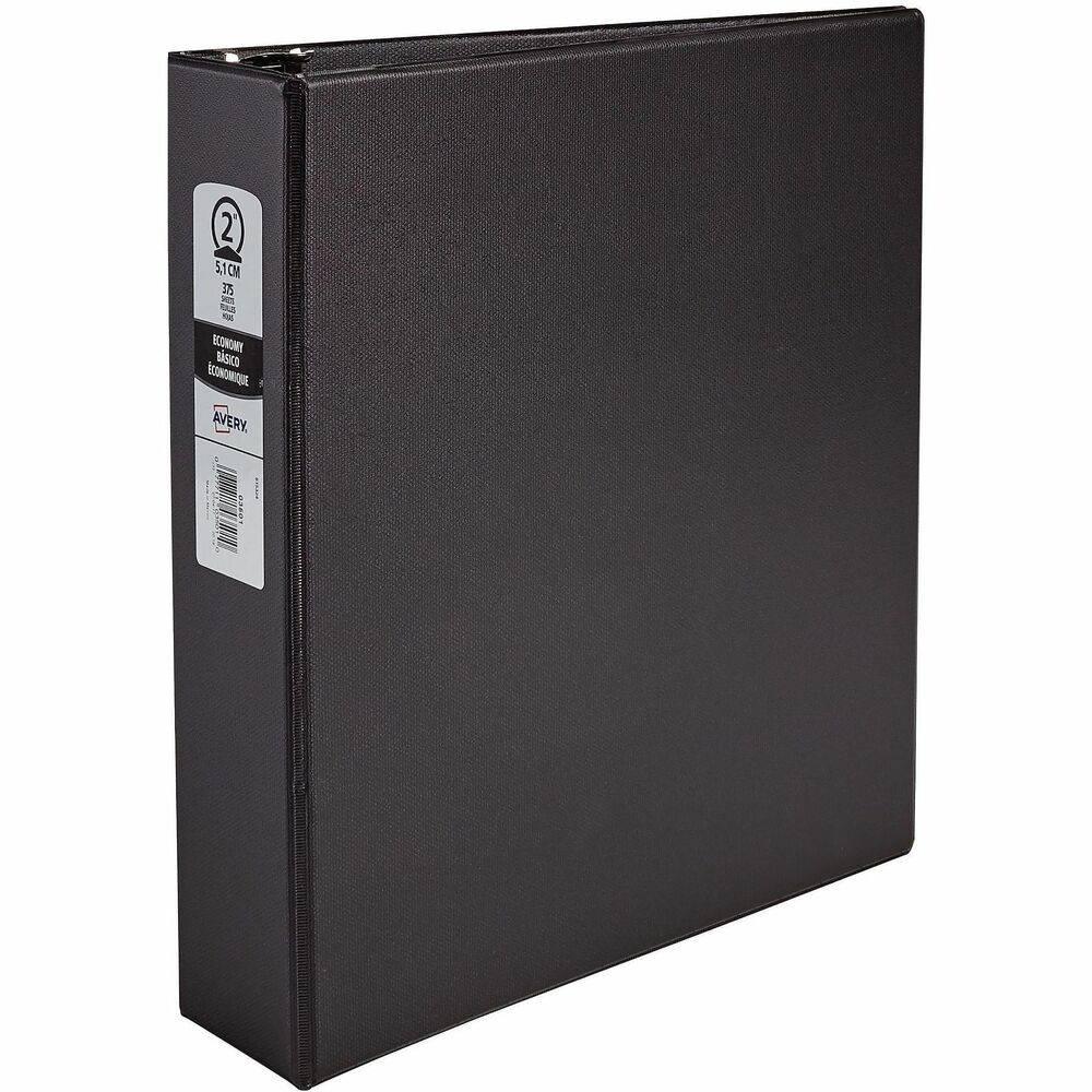 Avery® Economy Binder - 2" Binder Capacity - Letter - 8 1/2" x 11" Sheet Size - 375 Sheet Capacity - 3 Ring - Fastener: Round Ring - Pocket: 2, Internal - Vinyl - Black - Recycled - Non Locking Mechanism - 1 Each