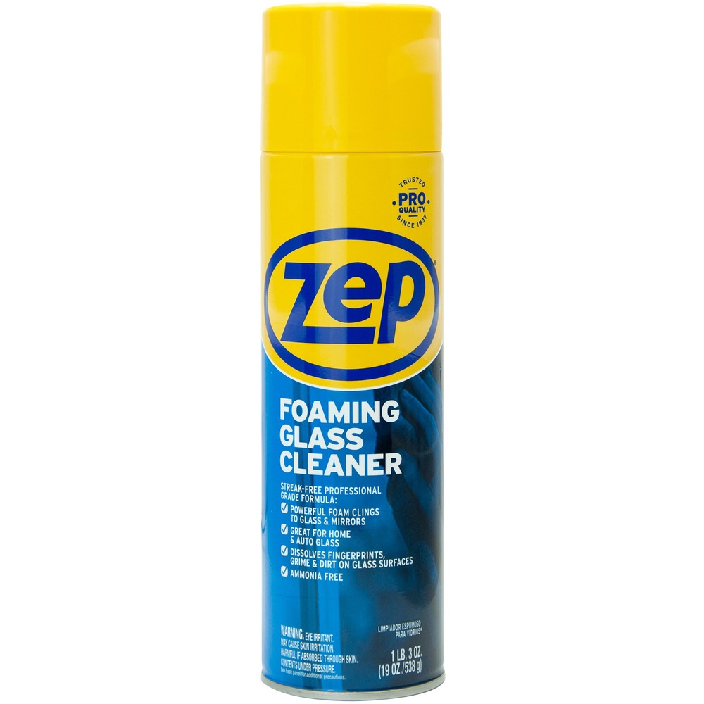 ZPEZUFGC19 - Foaming Glass Cleaner with professional strength removes fingerprints, film and buildup on windows in the home, office or auto. It sprays evenly and stays in place while you quickly and easily wipe away dirt, fingerprints, smudges and even grease. It's safe for all types of nonporous surfaces, including tinted glass. Glass cleaner is ammonia-free.
