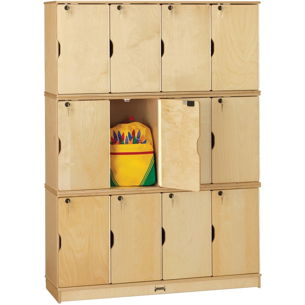 JNT4697JC - Triple-stack lockers offer a secure place for student storage. Different key-n-locks safeguard their belongings. Three rows of lockers include 12 lockers. An individual locker measures 10" wide x 12" deep x 20" high. Lockers should be fastened to a wall. Kickplates prevent toe and finger pinching. Small objects can't get underneath. Lockers are made of Baltic birch plywood for sturdy, light-duty storage.