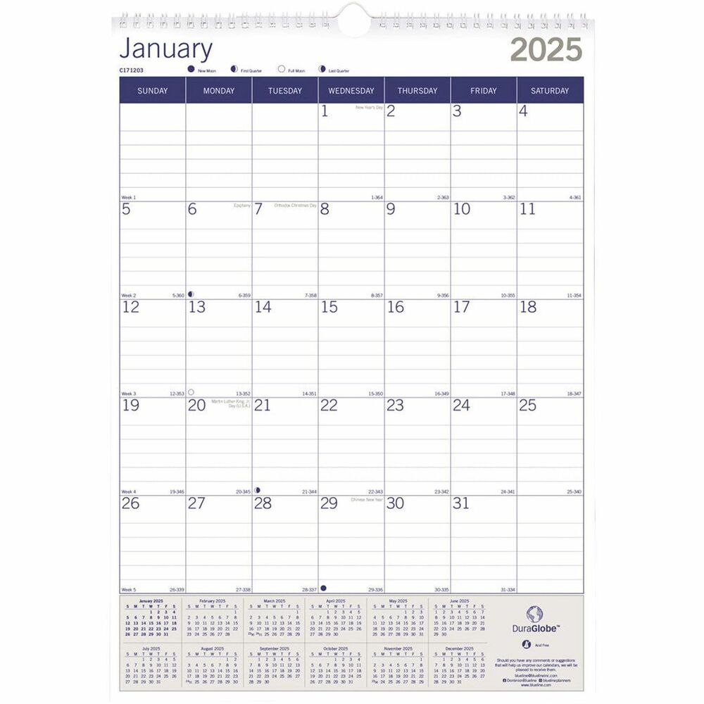 Blueline Net Zero Carbon Wall Calendar Julian Dates Monthly 12