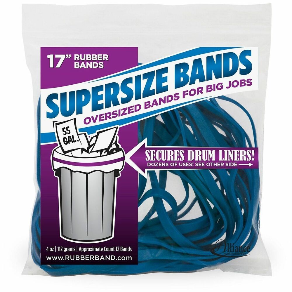 ALL08995 - Packaging, shipping and storage is made easy with Rubber SuperSize Bands. Use these industrial-strength elastic bands to secure large containers or trash bin liners and keep big, odd-shaped items safely bundled. Use these large elastic bands to keep box flaps open while packing or picking. Then use the bands to keep boxes tightly closed. While a drum liner can easily slip out of place, causing a mess inside a garbage bin, these heavy-duty rubber bands keep liners securely in place. Store large items like carpets and mats or secure plastic tarps and coverings over large pieces of furniture. Strong and flexible, these big rubber bands can be reused many times. They are an excellent alternative to packaging tape, twine and strapping for storage and shipping. Rubber bands are made from a latex material, a rapidly renewable resource. More from the Manufacturer