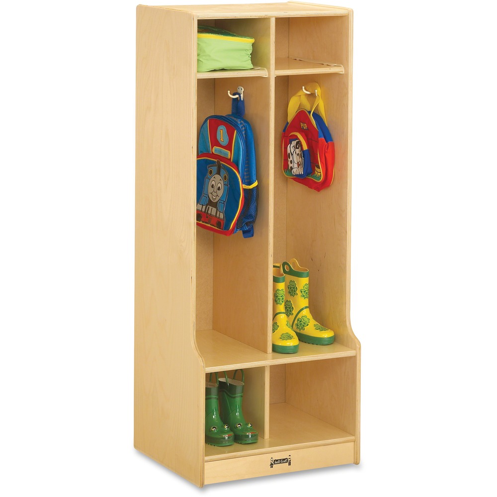 JNT4682JC - Give each child their own locker space and a place to sit with this two-section coat locker. Hang jackets and backpacks on the double coat hooks in each locker section. Open shelves on the top and bottom of the locker provide additional space for boots and lunch boxes. Open locker section features a handy edge to let children sit while tying their shoes or putting on boots. Kickplate prevents children from losing small items underneath. Durable laminate features an easy-to-clean surface. Dowel-pin construction prevents weakening at the joints, where most of the stress occurs. KYDZSafe rounded edges allow children to play safely without getting hurt by sharp edges or corners.