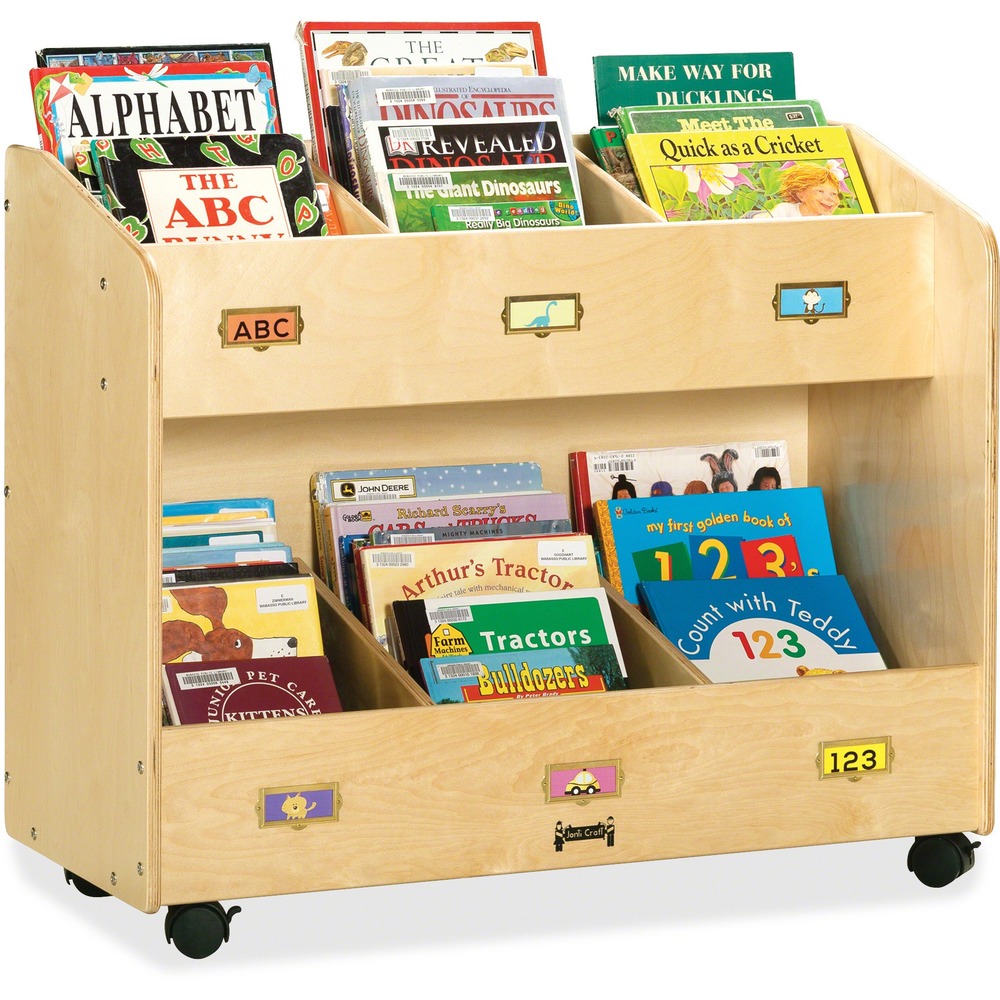 JNT5368JC - Six-section book organizer keeps your entire book library accessible and portable. Divided bins feature front-facing label holders for a perfect way to categorize and display your books by subject matter or reading level. Casters allow you to easily move this organizer from room to room and lock for stability. KYDZSafe rounded edges allow children to play safely without getting hurt by sharp edges or corners. Dowel-pin construction prevents weakening at the joints, where most of the stress occurs. Ultraviolet acrylic coating is durable and resists yellowing over time.